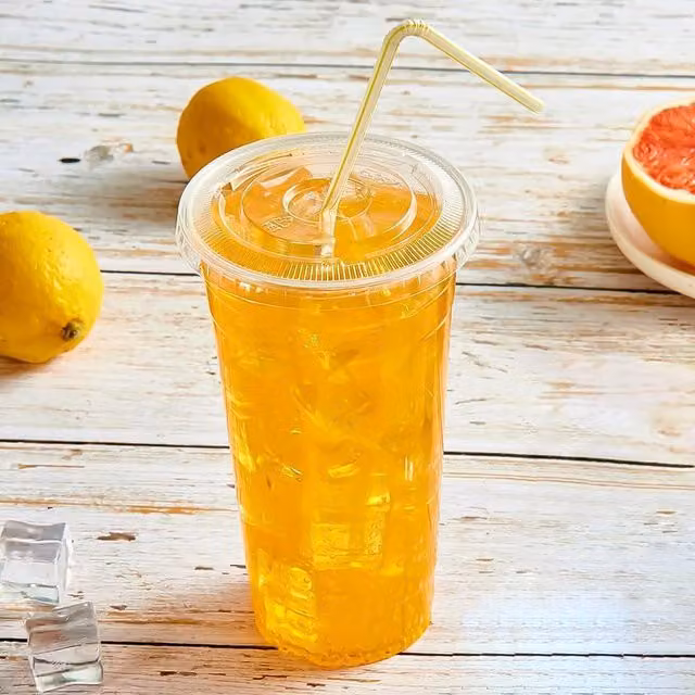 ECONX Transparent Plastic Smoothie Tumbler Cups with Flat Lids, White, 4.8 kg