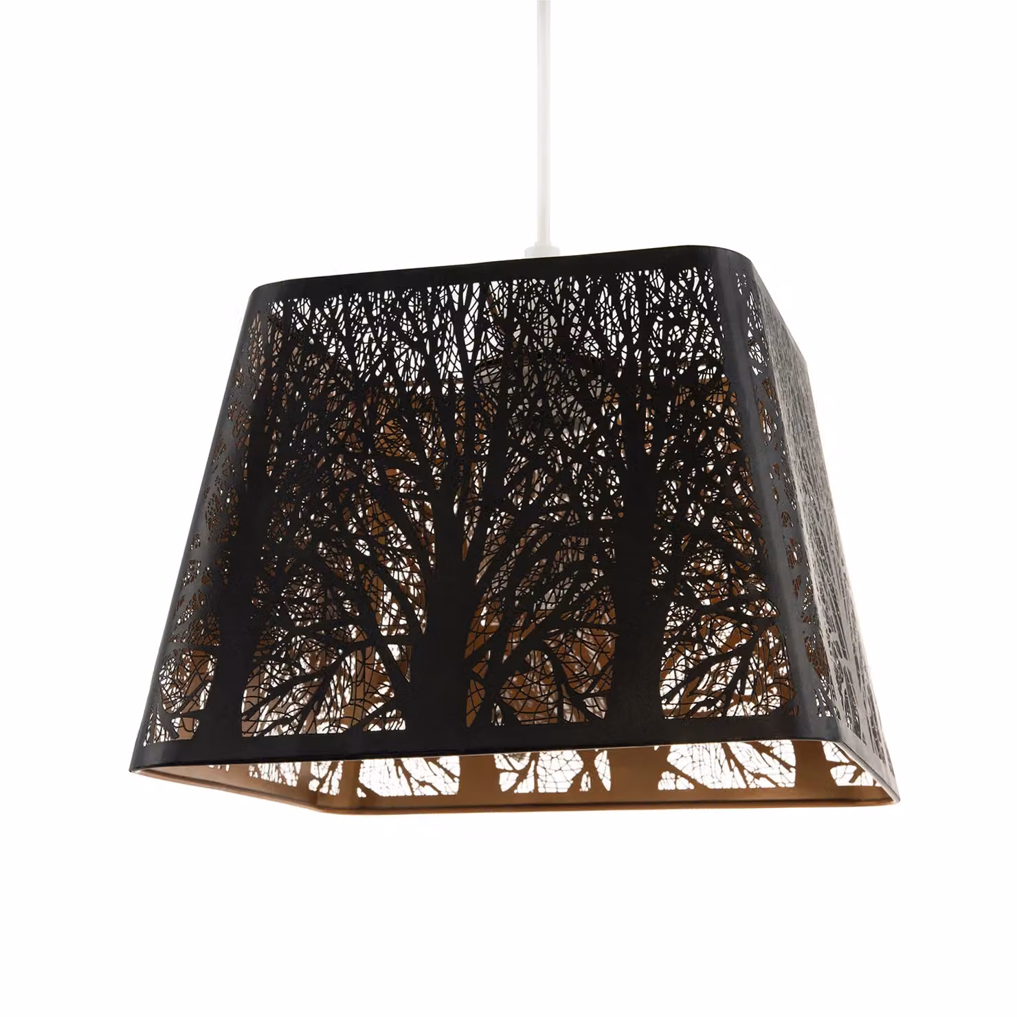 Happy Homewares Matte Black Tree Forest Pendant Lighting Shade with Satin Gold Inner – 2