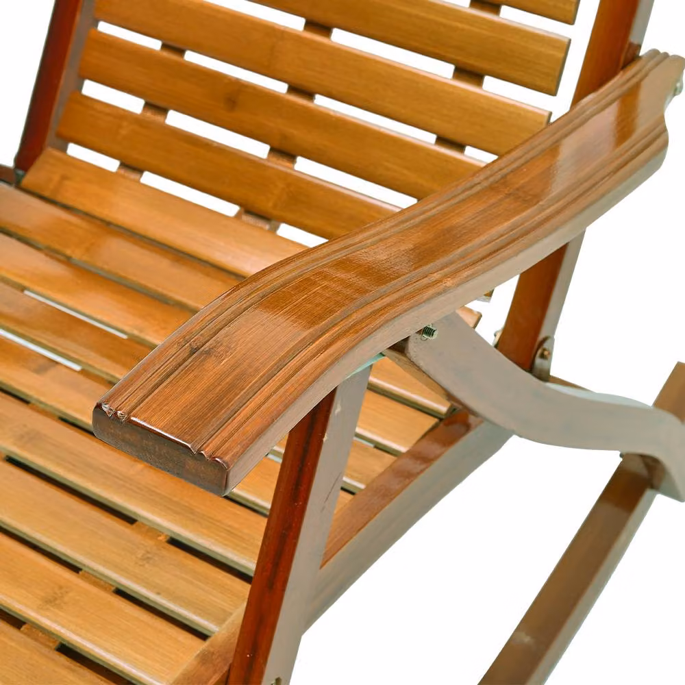 Living and Home Brown Bamboo Foldable Rocking Chair Recliner with Armrests – 4