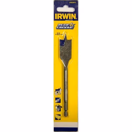 Irwin Blue Groove 4X-Speed Wood Drill Flat Bit, Silver and Blue, 22 mm