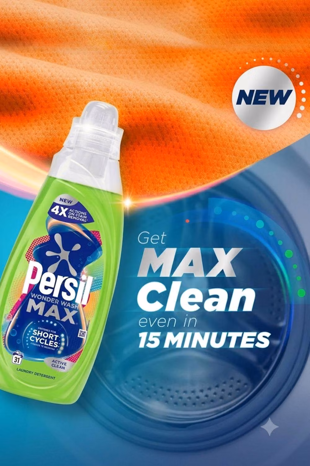 Persil Bio Liquid Laundry Detergent Wonder Wash Active Clean 837ml, 8 Pack – 4