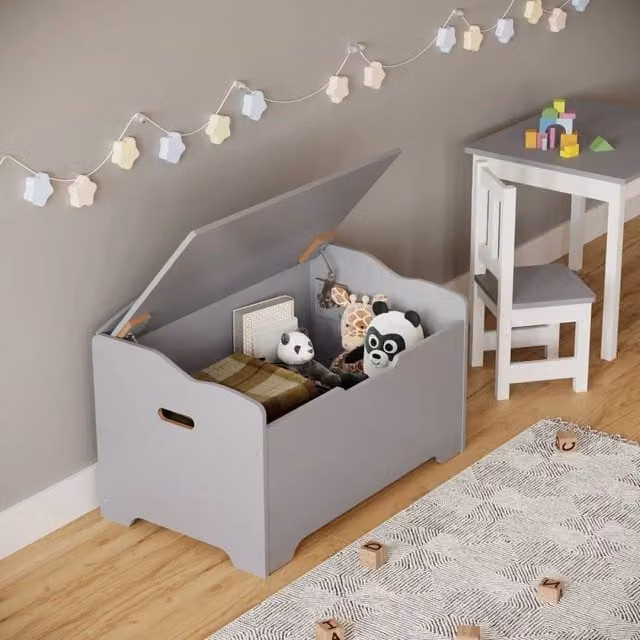 EONLION Grey Wooden Storage Chest Bench Stool, W/D/H: 76 x 46 x 48 cm
