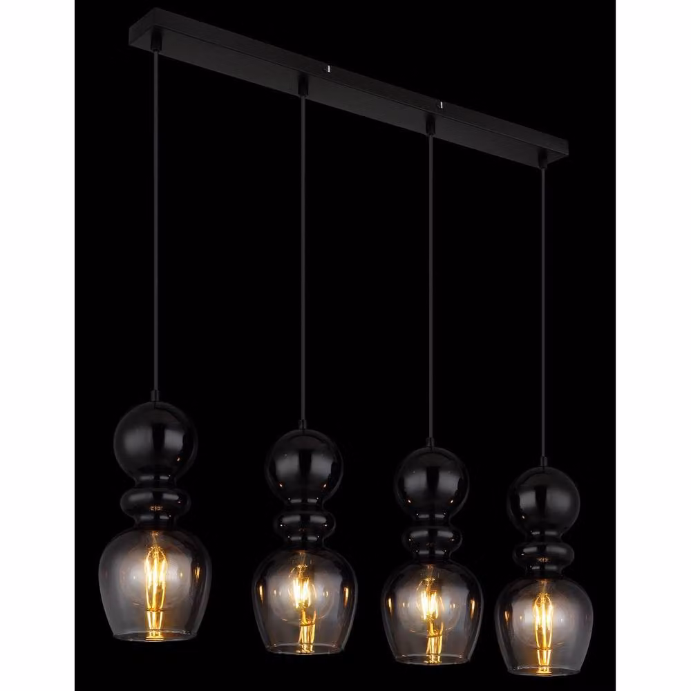 Netlighting Clarity Bar Pendant Light with 4 Grey Glass Shades and Black Metal Finish, E27, Height Adjustable – 6