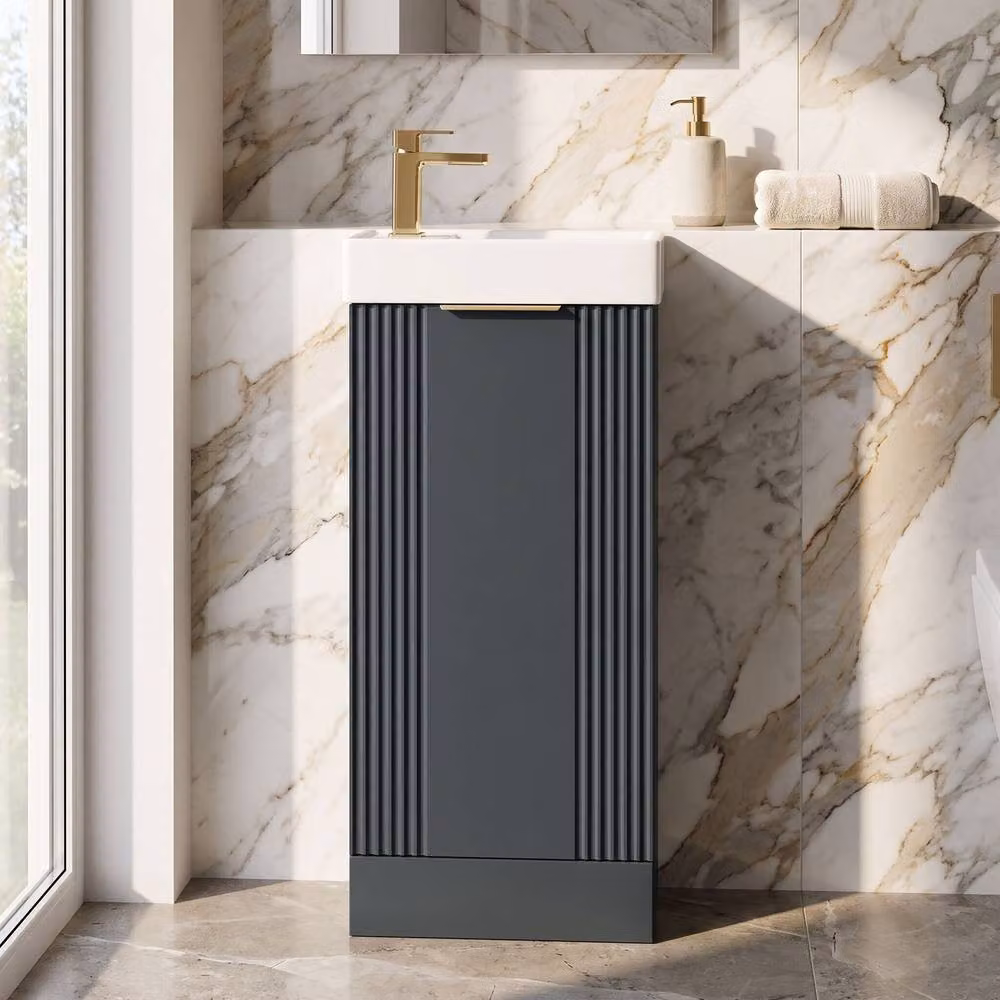 Balterley Grey Floor Standing Bathroom Vanity Unit with Gold Handle, W: 40 cm, D: 40 cm, H: 40 cm – 3