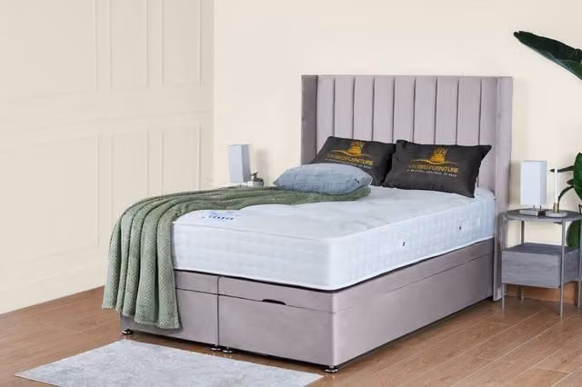 UK Bed Furniture Victoria End Lift Divan Ottoman Bed with 54 Inch Headboard in Silver, Size: Double (W/D/H: 140 x 200 cm)