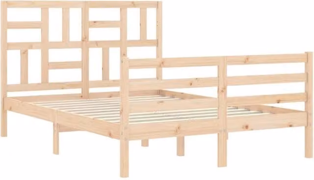 Berkfield Home Beautiful Bed Frame with Headboard in Beige Solid Pine Wood, W/D/H: 140 x 190 x 104 cm – 1