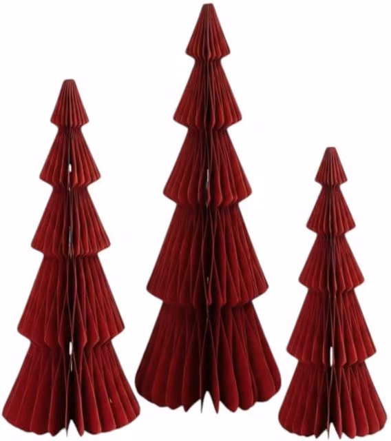 Four Candle Set of 3 Red Standing Christmas Tree Tabletop Figures, Height: 30 cm