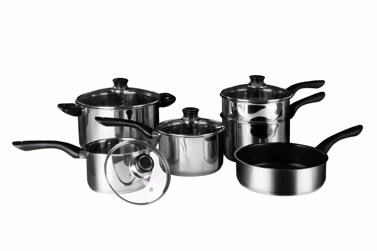 Orsina 6 Piece Non-Stick Stainless Steel Cookware Set with Saucepan, Frying Pan and Lids in Silver – 4