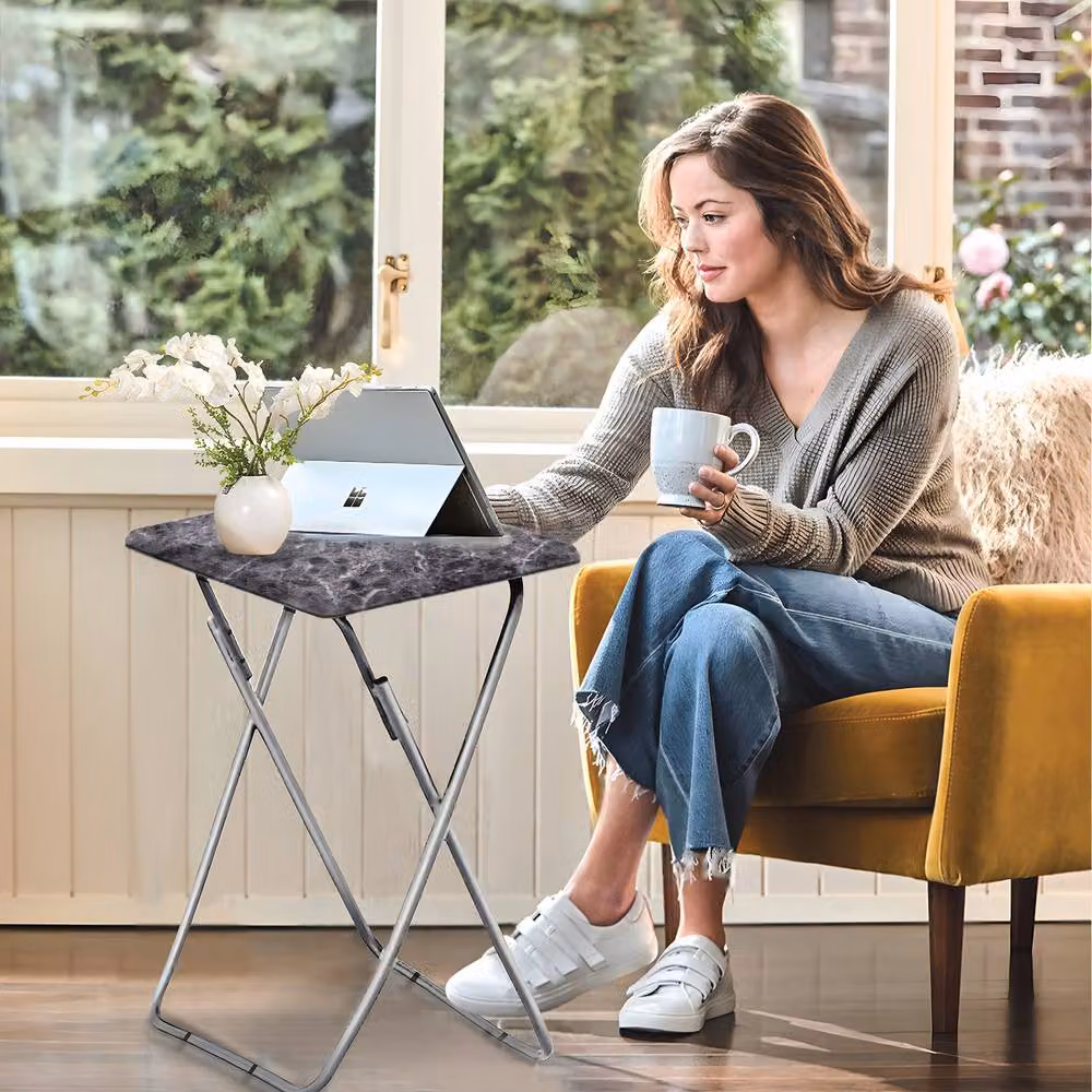 Huhote Small Folding Side Table in Jet Black – 7