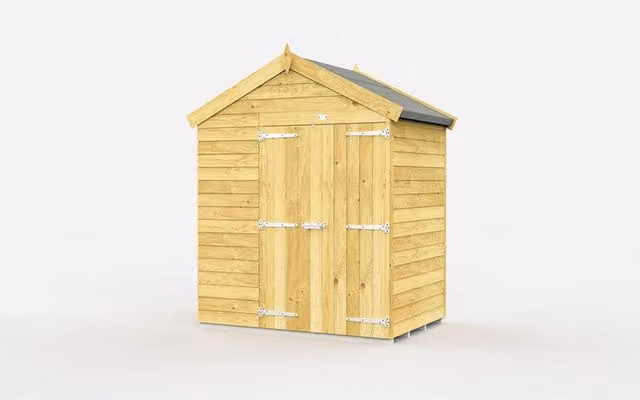 Buttercup Farm Apex Wooden Shed with Double Doors in Brown, W/D/H: 214 x 127 x 217 cm – 1