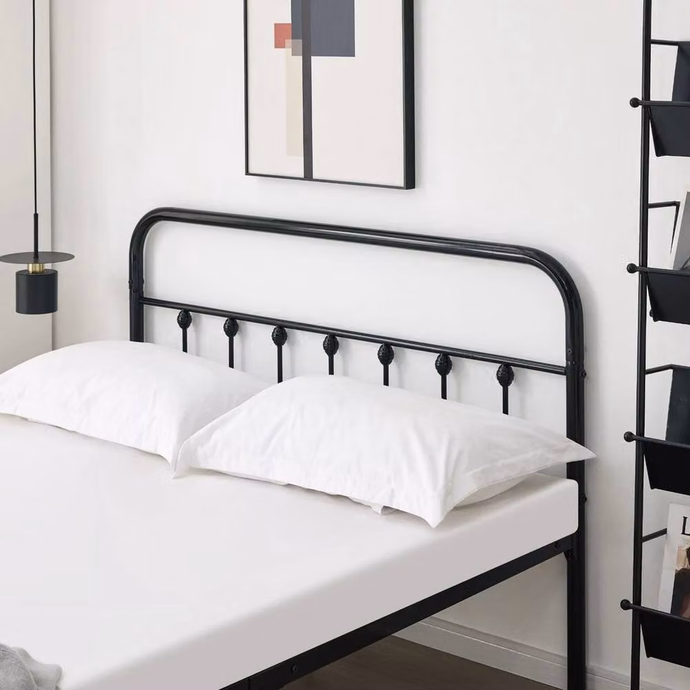 FLAVORA Metal Double Bed Frame with Headboard and Underbed Storage in Black, 140 x 200 cm – 2