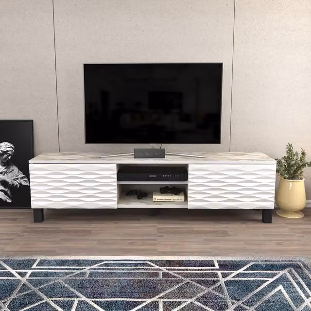 Decorotika Lukas TV Unit in White Marble Effect and White for TVs up to 60"