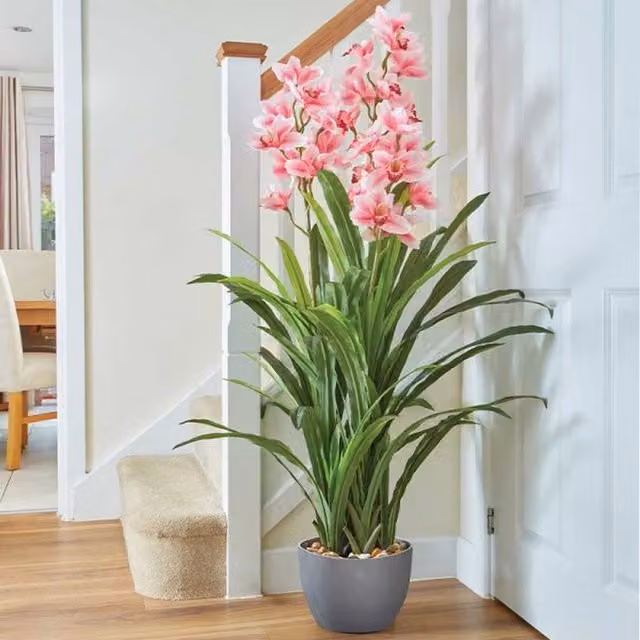 Marco Paul Potted Artificial Pink and Green Orchid Tabletop Plant