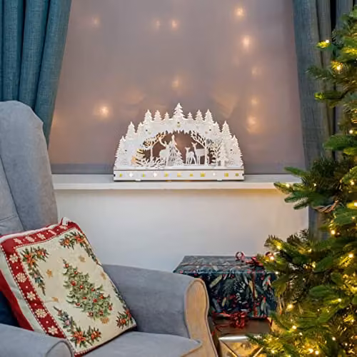 The Christmas Workshop Hand Crafted Wooden Winter Forest Scene Tabletop Decoration with Warm White LEDs – 3
