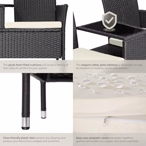 tectake Outdoor Bench with Integrated Table and Cushions in Black and Beige, W/D/H: 133 x 63 x 84 cm – 5