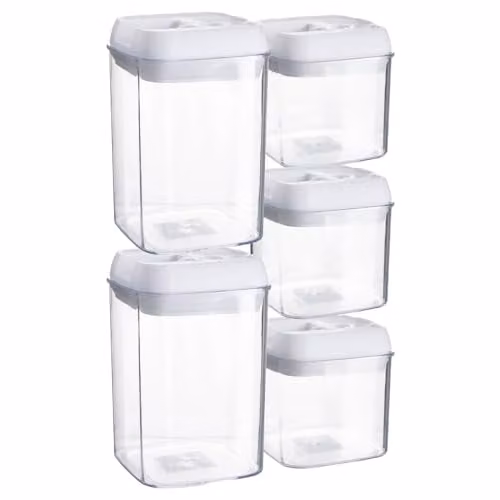 Argon Tableware 5 Piece Airtight Plastic Food Storage Container Set in White