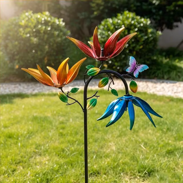 Quipulse Multicolour Floral Metal Flower Wind Spinner Garden Stake Decor, Height: 130 cm – 1