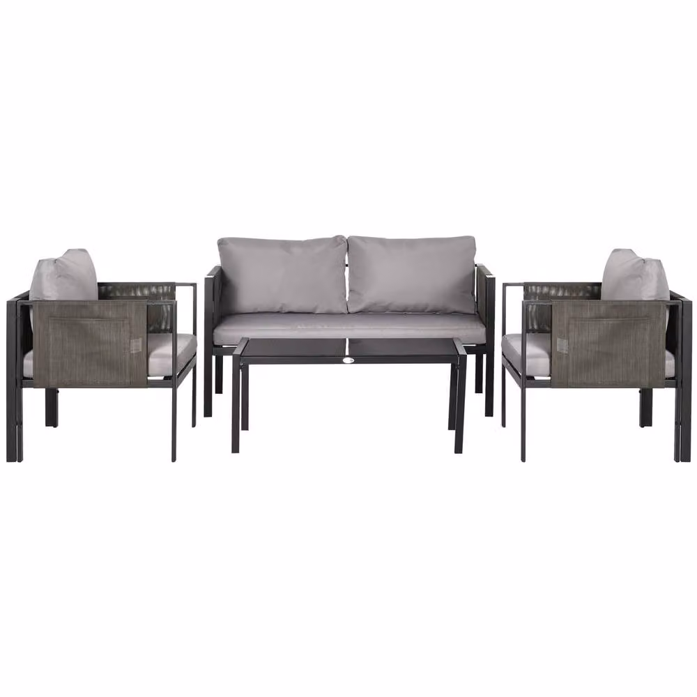 ERGOVEXA 4 Piece Metal Garden Furniture Set with Tempered Glass in Light Grey – 2
