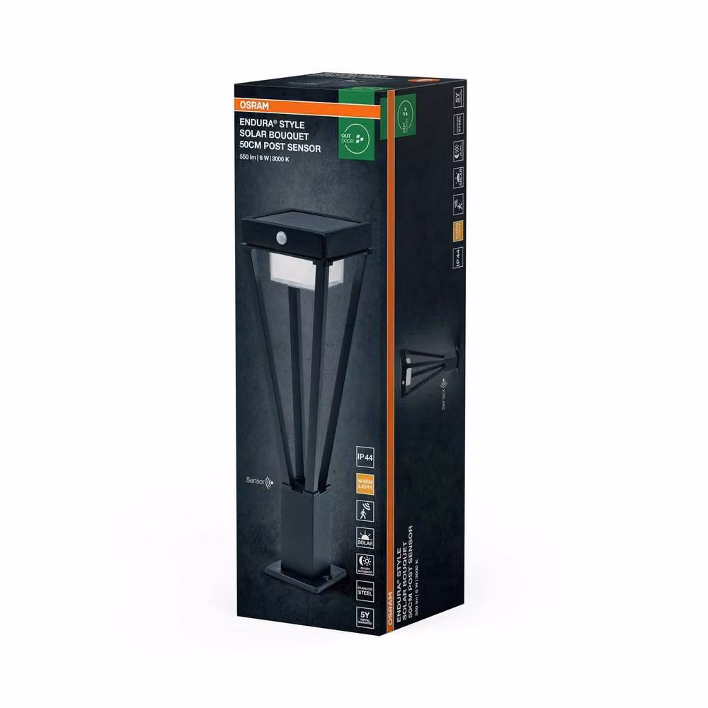Osram Endura Outdoor Solar Bouquet LED Bollard Light in Black with Motion and Dusk Sensor, 650lm, Height: 50 cm – 3