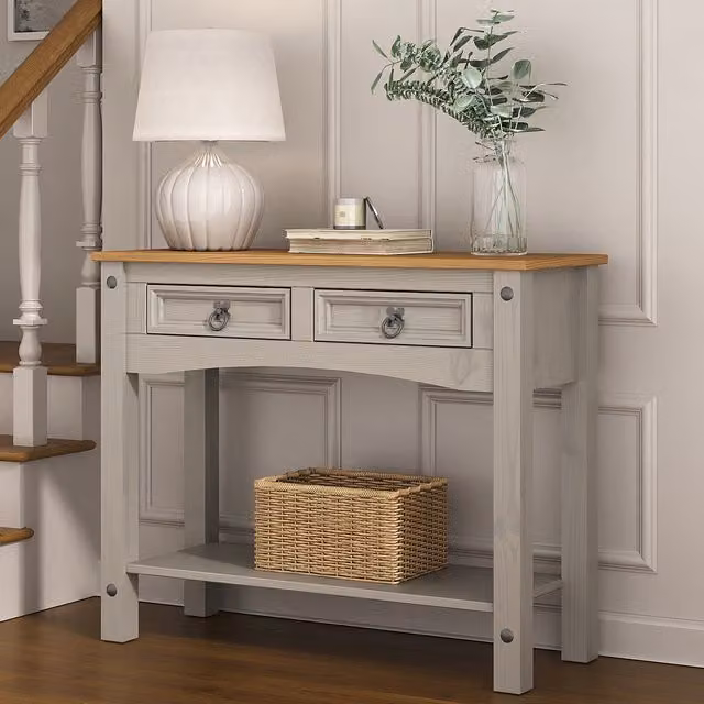 Mews Corona Grey 2 Drawer Pine Wood Console Table