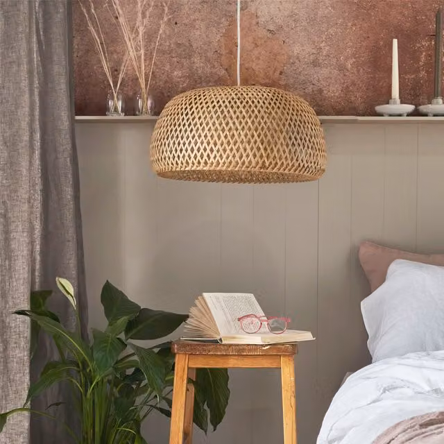 ValueLights Natural Bamboo Lattice Domed Ceiling Pendant Light Shade in Brown and Yellow