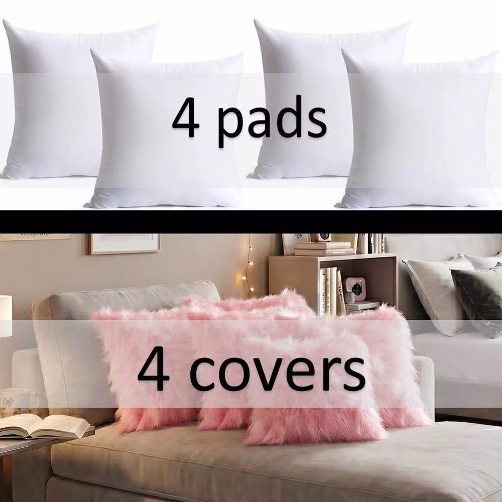 Luxor Living Set of 4 Square Faux Fur Cushions in Pink, W/D/H: 43 x 43 x 43 cm – 2
