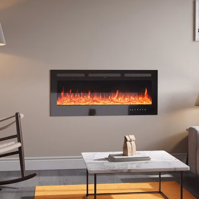 Living Star Black Recessed and Wall Mounted Electric Fireplace