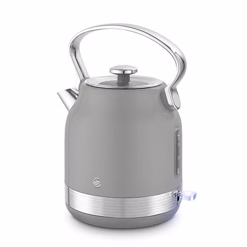 Swan Retro Traditional Kettle in Grey and Stainless Steel, 1.7 l – 1