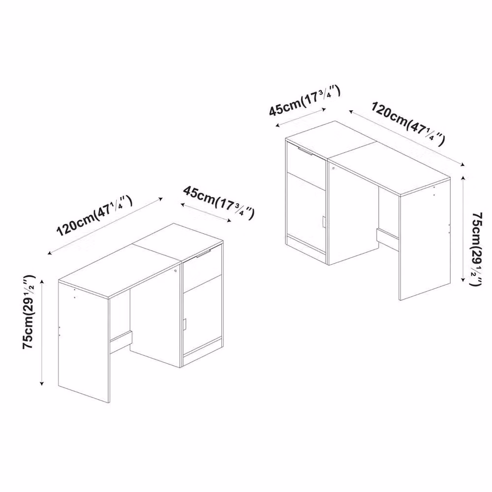 ERGOVEXA Compact White PC Storage Desk and 1 Door 1 Drawer Cabinet Workstation Combo – 2