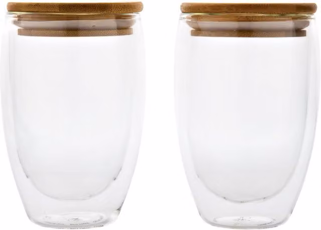 XD Design Double Wall Bamboo Glass Tumbler, Clear, 350 ml, Pack of 2 – 1