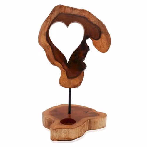 KDMD Rustic Brown Wood Heart Shaped Tealight Candle Holder for Tabletop