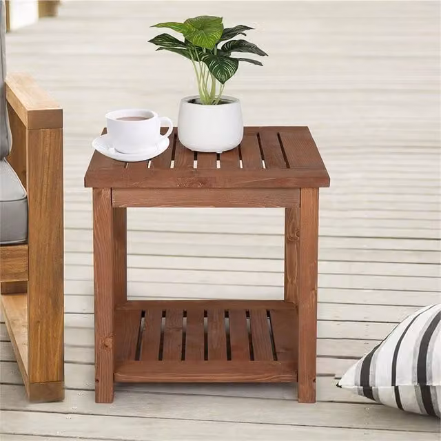 FLAVORA Square Wooden Side Table in Brown
