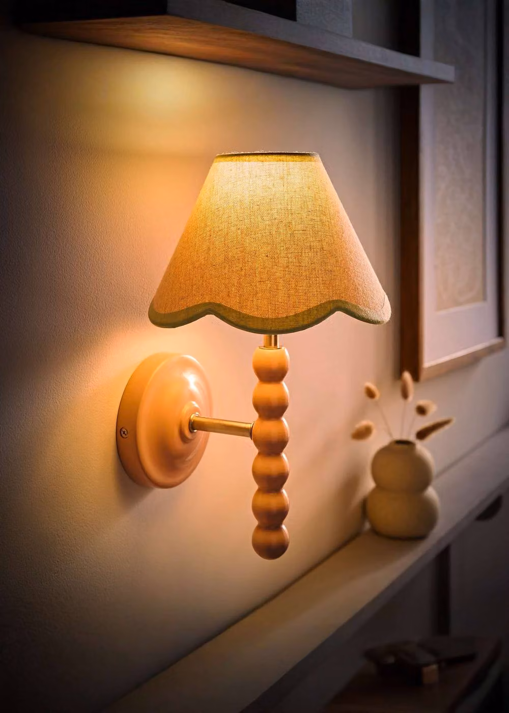 ValueLights Bobbin Pink and Green Fabric Wall Light with Wood Details – 3
