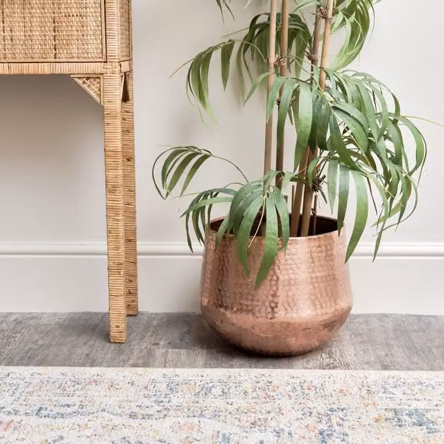 Melody Maison Large Round Patterned Metal Planter in Copper