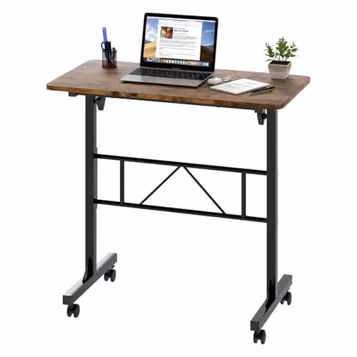 Levede Height Adjustable Mobile Standing Desk in Brown, W/D/H: 80 x 40 x 75 cm