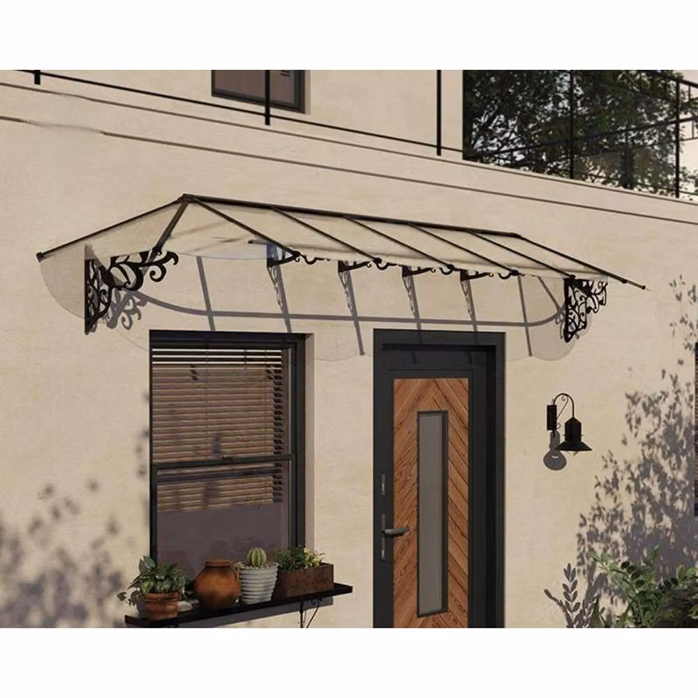 Palram Lily Extendable Canopy Door Awning Kit in Black with Transparent Cover – 2