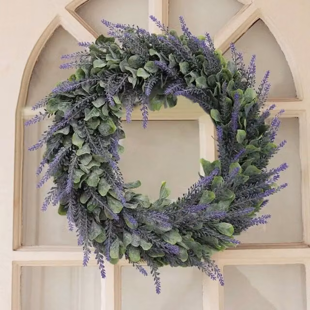 FLAVORA Purple Artificial Lavender Flower Wreath, Diameter: 42 cm