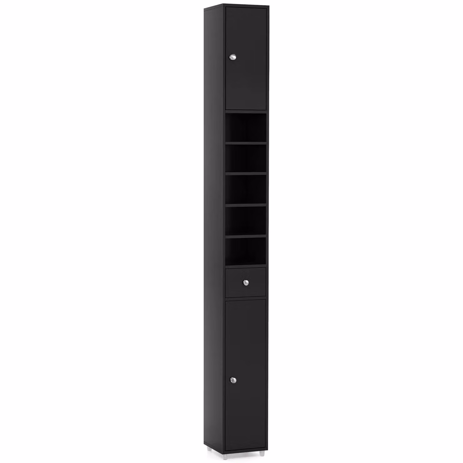 Gymax Slim Black Matt Bathroom Tall Cabinet with 2 Hinged Doors and Adjustable Internal Shelves – 2