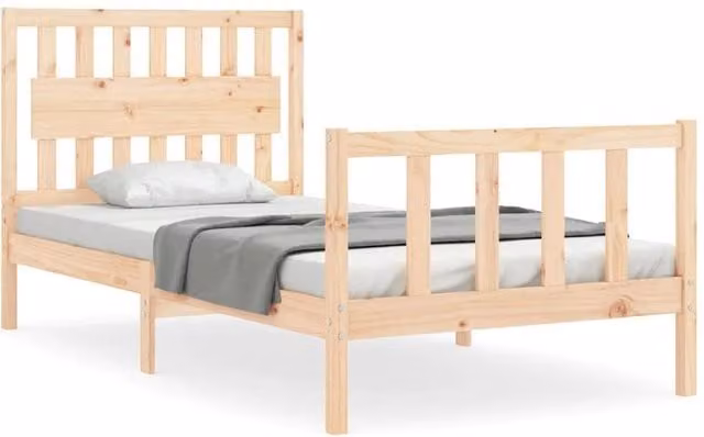 Berkfield Home Rustic Solid Pine Bed Frame with Headboard, Brown, W: 100 cm, L: 200 cm