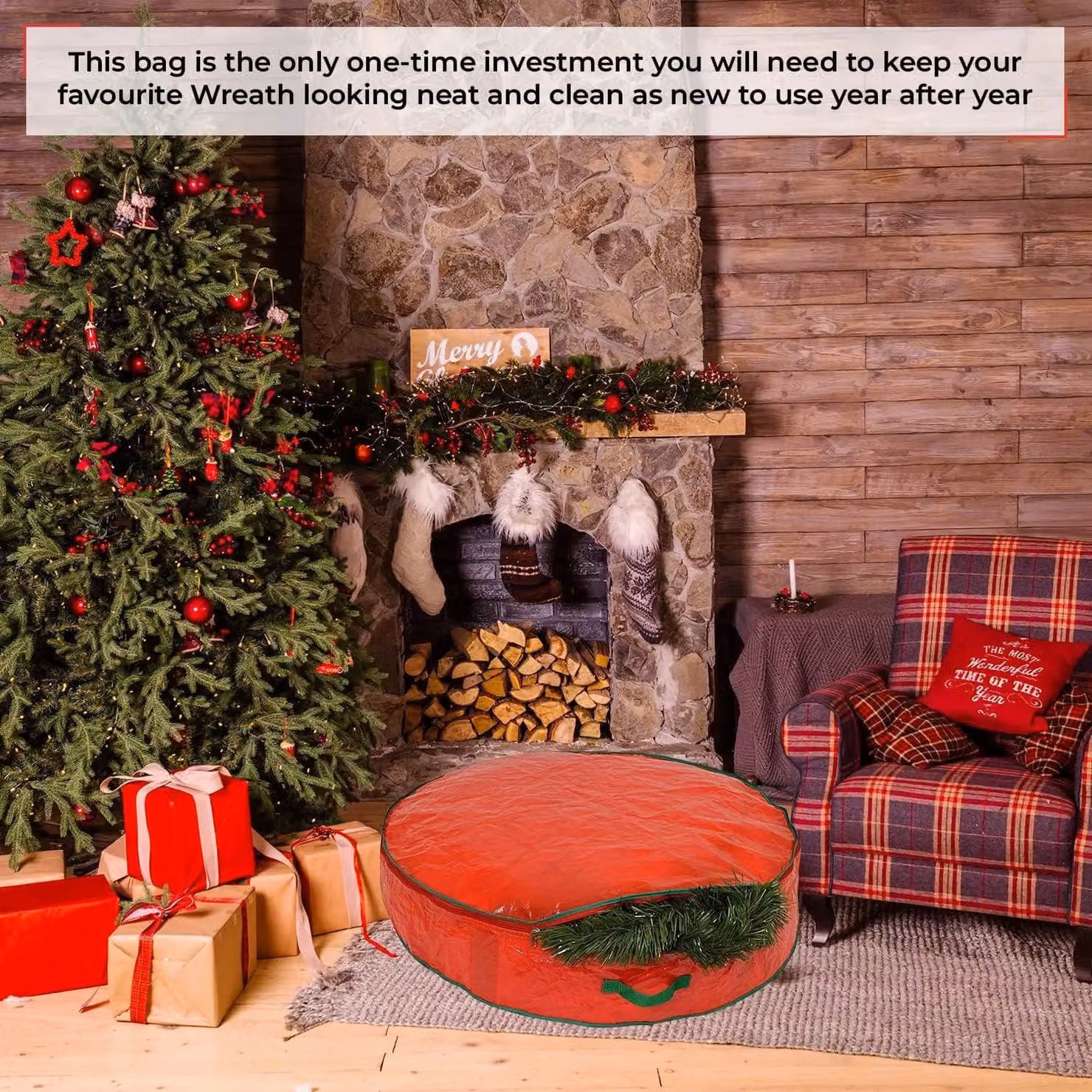 Shatchi Christmas Wreath and Garland Storage Bag in Red, W/D/H: 60 x 20 x 20 cm – 12