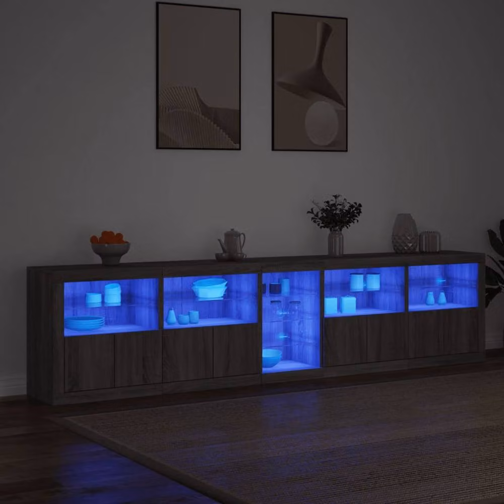 Berkfield Home Modern Sideboard with Integrated LED Lights in Grey Sonoma, W: 283 cm, D: 37 cm, H: 67 cm – 3