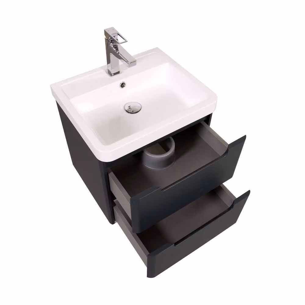 Bathroom Kingdom Monza Grey Wall Hung Slimline Basin Drawer Vanity 500mm – 2