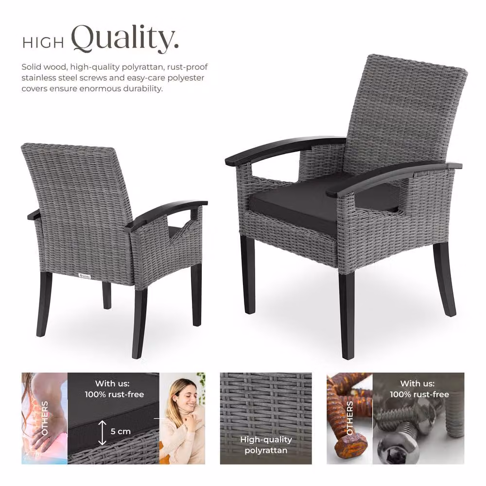 tectake Rosarno Grey 1 Seater Modern Rattan Garden Chair with Wood and Aluminium Frame – 4