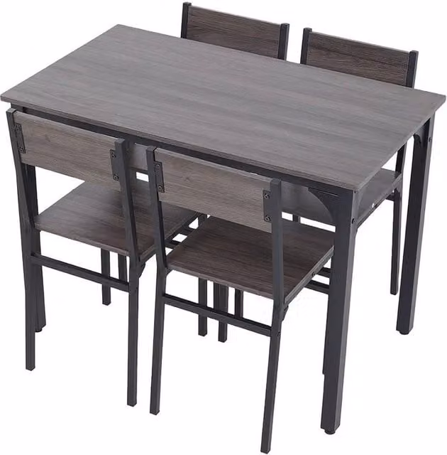 EONLION 5 Piece Industrial Dining Table and Chairs Set in Grey and Black – 1