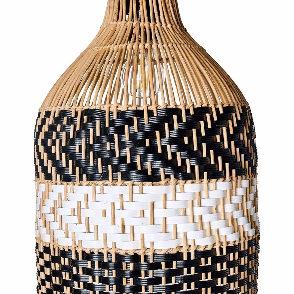 Wyld and Coco Black and White Rattan and Metal Boho Pendant Lamp – 2
