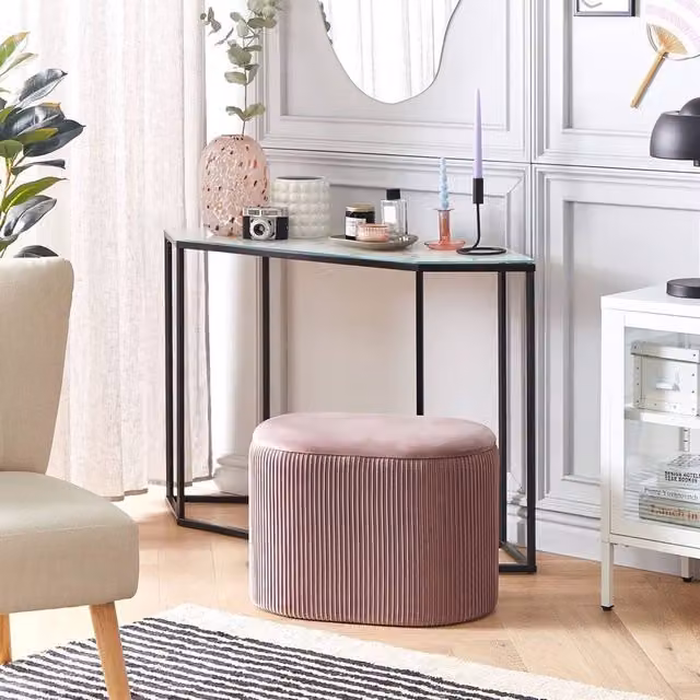 Wyld and Coco Pink Velvet Storage Pouffe