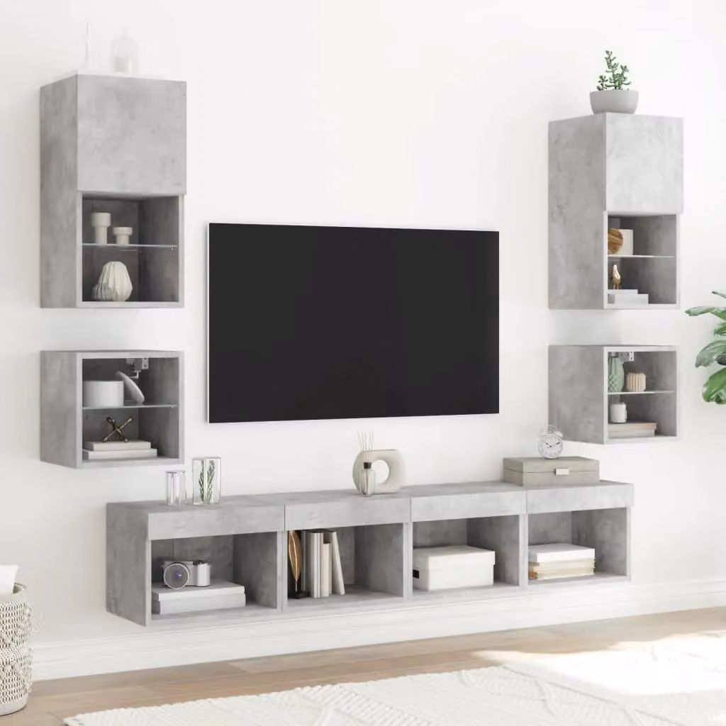 Berkfield Home Modern Wall Mounted TV Cabinet with Integrated LED Lights in Matt Grey, W/D/H: 30 x 30 x 28.5 cm – 3