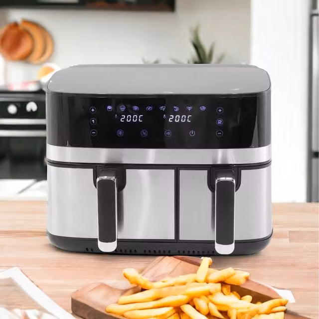 Sohler Dual Zone 8.2L Electric Air Fryer with Digital Display in Black and Silver