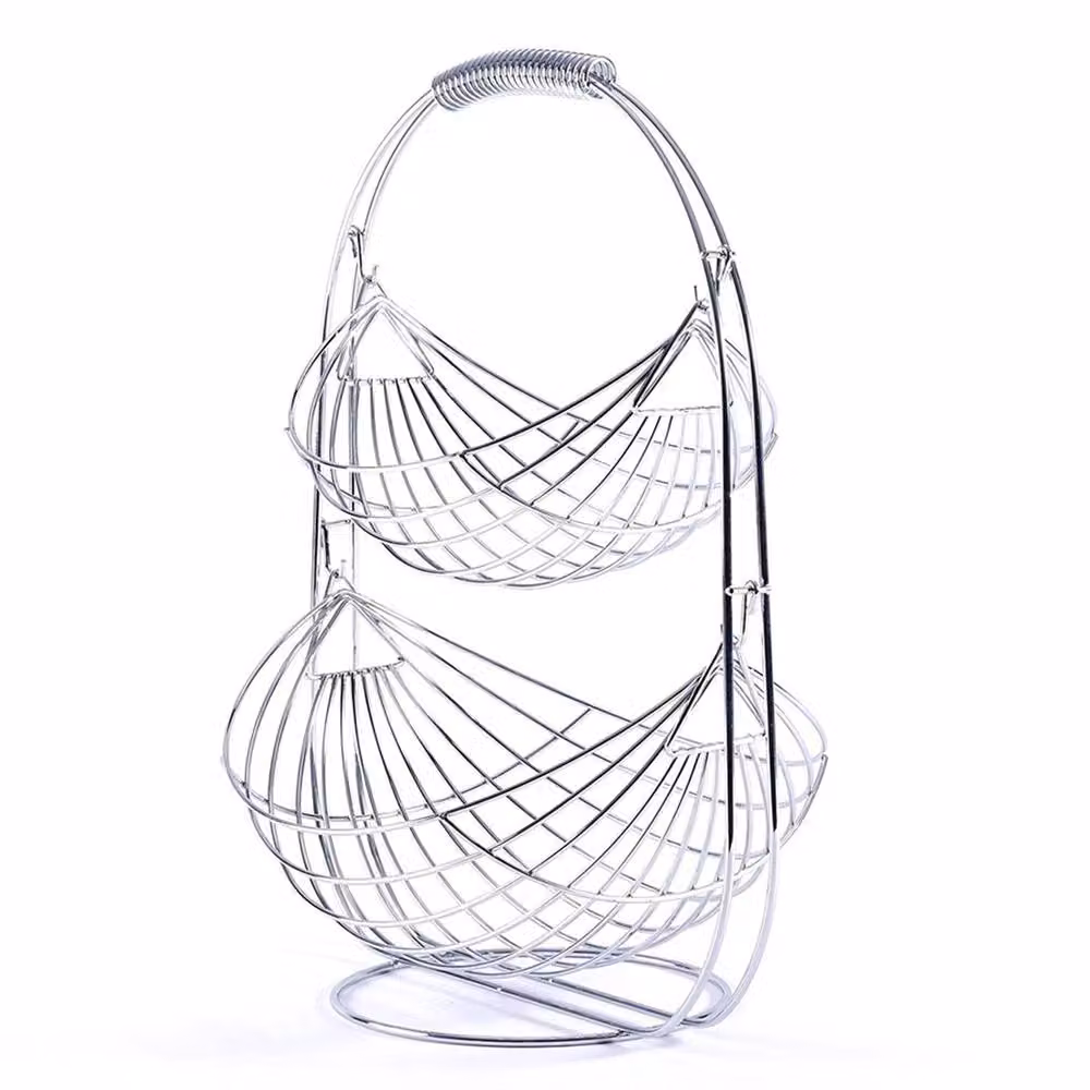 Nordara 2 Tier Swinging Fruit and Vegetable Basket Metal Storage Stand in Silver