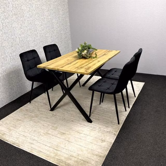 Kosy Koala Modern Dining Table Set with 4 Black Chairs and Brown Wood Effect Tabletop